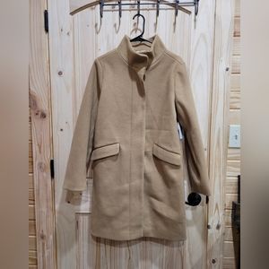 Funnel Neck Faux Wool Dress Coat